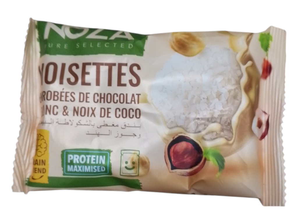 NOZA noisettes chocolat blanc et noix de cacao 50g