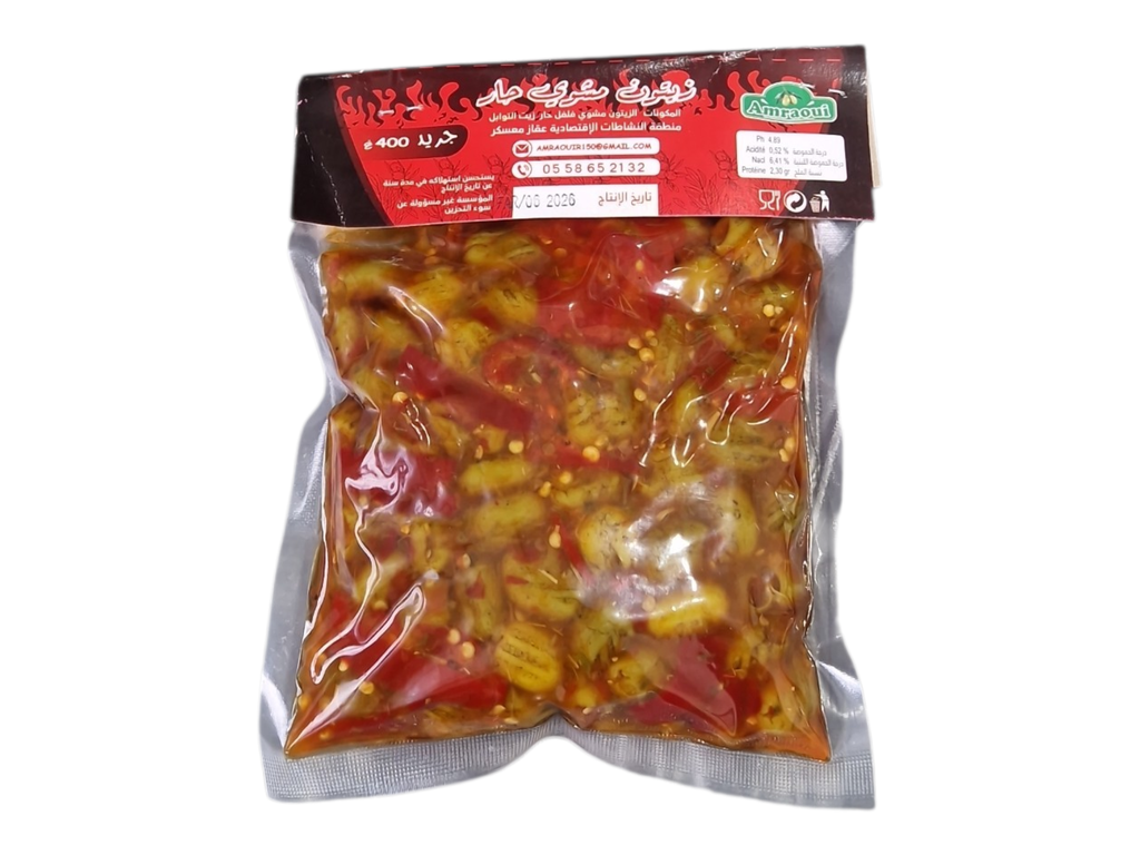 AMRAOUI mélange d'olives piquante rouge 400g